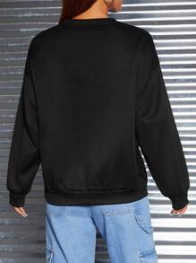 SHEIN PETITE Halloween Print Drop Shoulder Sweatshirt - Black - View 2