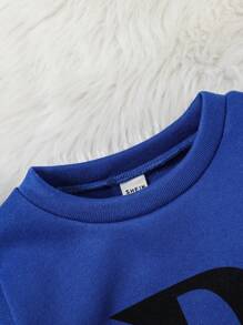 SHEIN Young Girl Crown & Letter Graphic Sweatshirt & Sweatpants - Blue - View 6