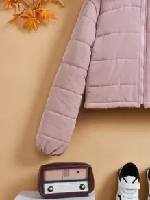 Manteau ample casual matelassé à capuche rayé de couleur unie pour filles préadolescentes