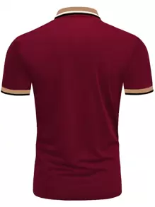 Manfinity Homme Nam In Cánh Viền tương phản Áo polo - Màu Đỏ Sâu - Xem 2