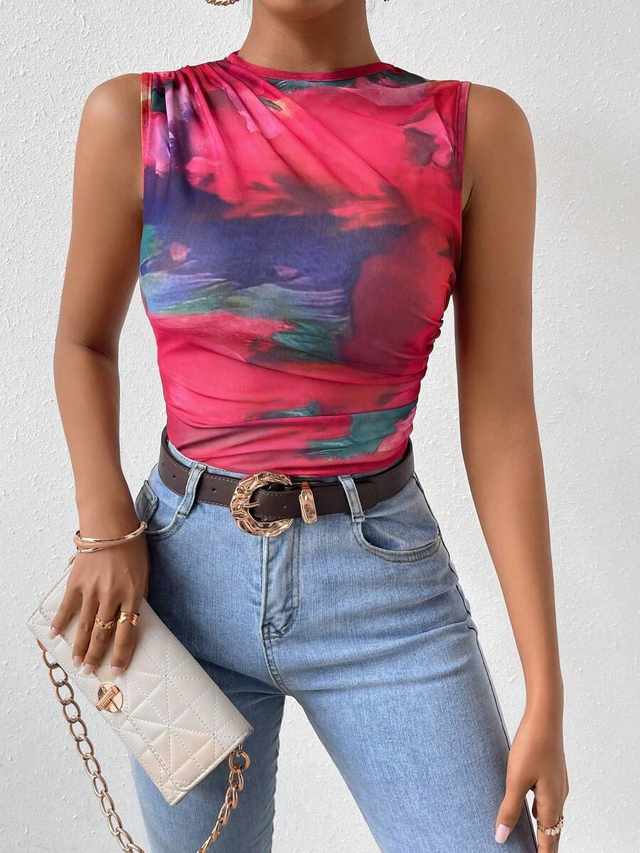 SHEIN Clasi Nhuộm buộc Xù Áo ba lỗ - Màu Hồng Tươi - Xem 1