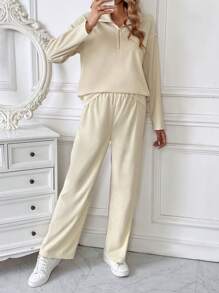 Chiquease Half Zip Drop Shoulder Tee & Pants - Apricot - View 6