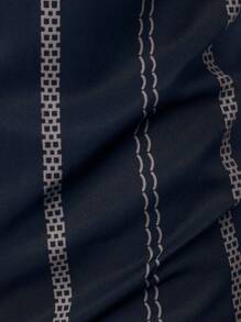 男士轻薄商务休闲几何条纹Polo衫，夏季 - 藏蓝色 - 查看 9