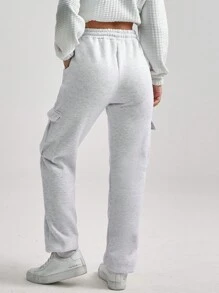 EURMUSE Drawstring Waist Flap Pocket Side Sweatpants - Light Grey - View 2