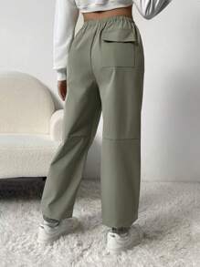 SHEIN Essnce Pantalones unicolor de cintura elástica - Verde - Ver 2