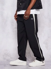 SUMWON Straight Leg Nylon Pant With Contrast Panels - Black - View 1