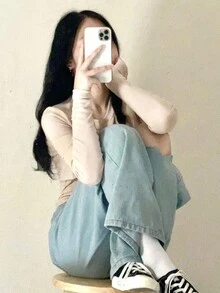 DAZY 實色交叉前t恤 - 米色 - 查看 5