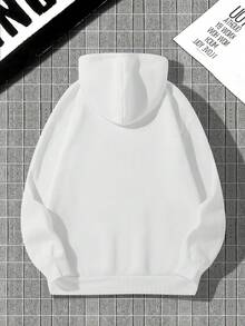 男士小鹿&字母圖案袋鼠口袋抽繩保暖連帽衫 - 白色 - 查看 2