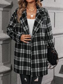 SHEIN Clasi 格紋印花雙排釦花呢外套 - 彩色 - 查看 5