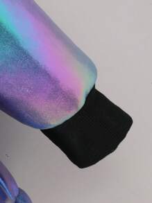 SHEIN Adolescent Garçon Holographique Zippé À Doublure Thermique Manteau À Capuche & Sac Sans Sweat-Shirt