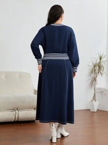 Mulvari 女式大尺碼條紋兩件套 - 藏蓝色 - 查看 3