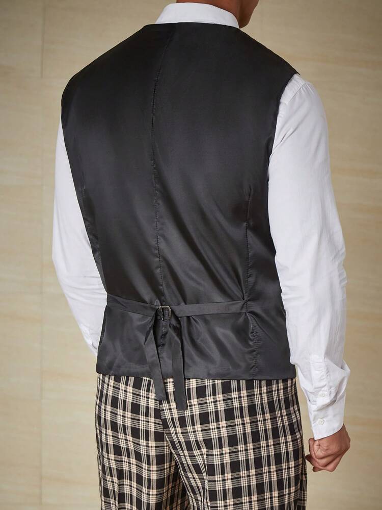 Men Plus Plaid Print Waistcoat Without Shirt
