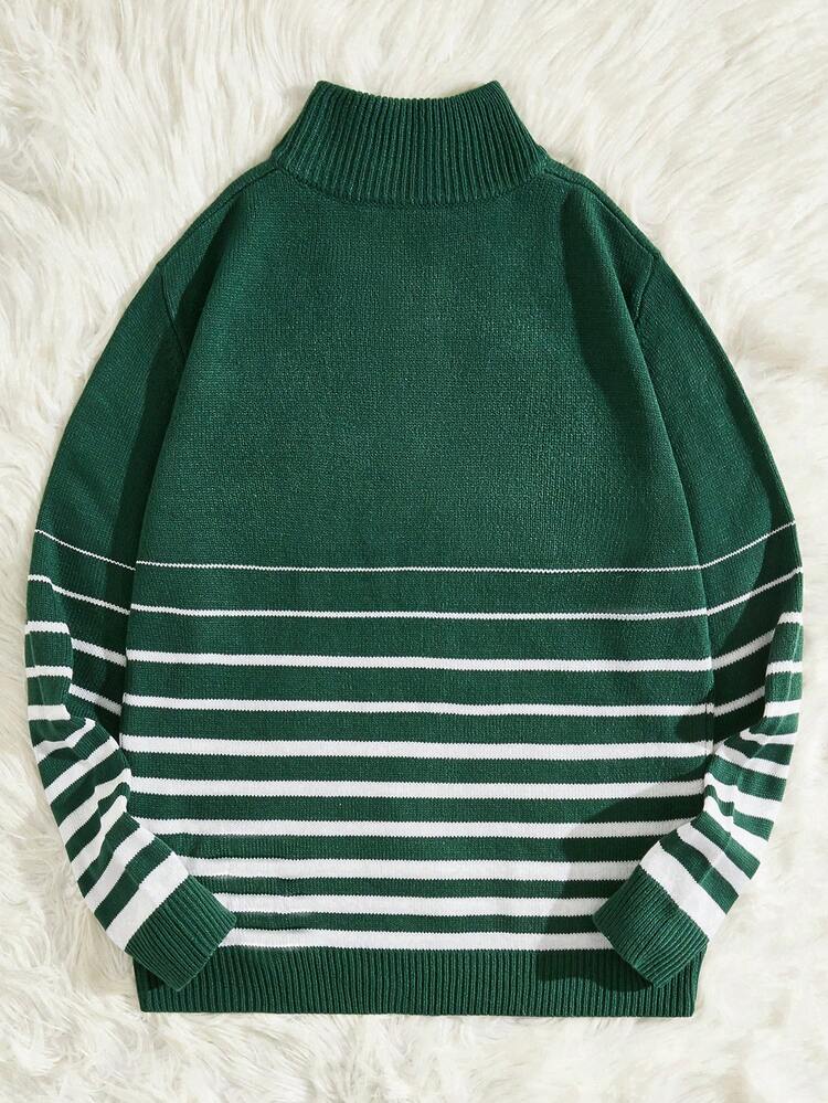 Men Striped Pattern Quarter Zip Sweater
