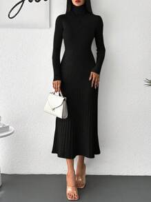 EURMUSE 高領條紋針織毛衣洋裝