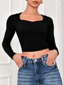 SHEIN Dekolt typu Sweetheart Crop Tee