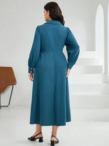 Mulvari Plus Size Turn-down Collar Shirt Dress