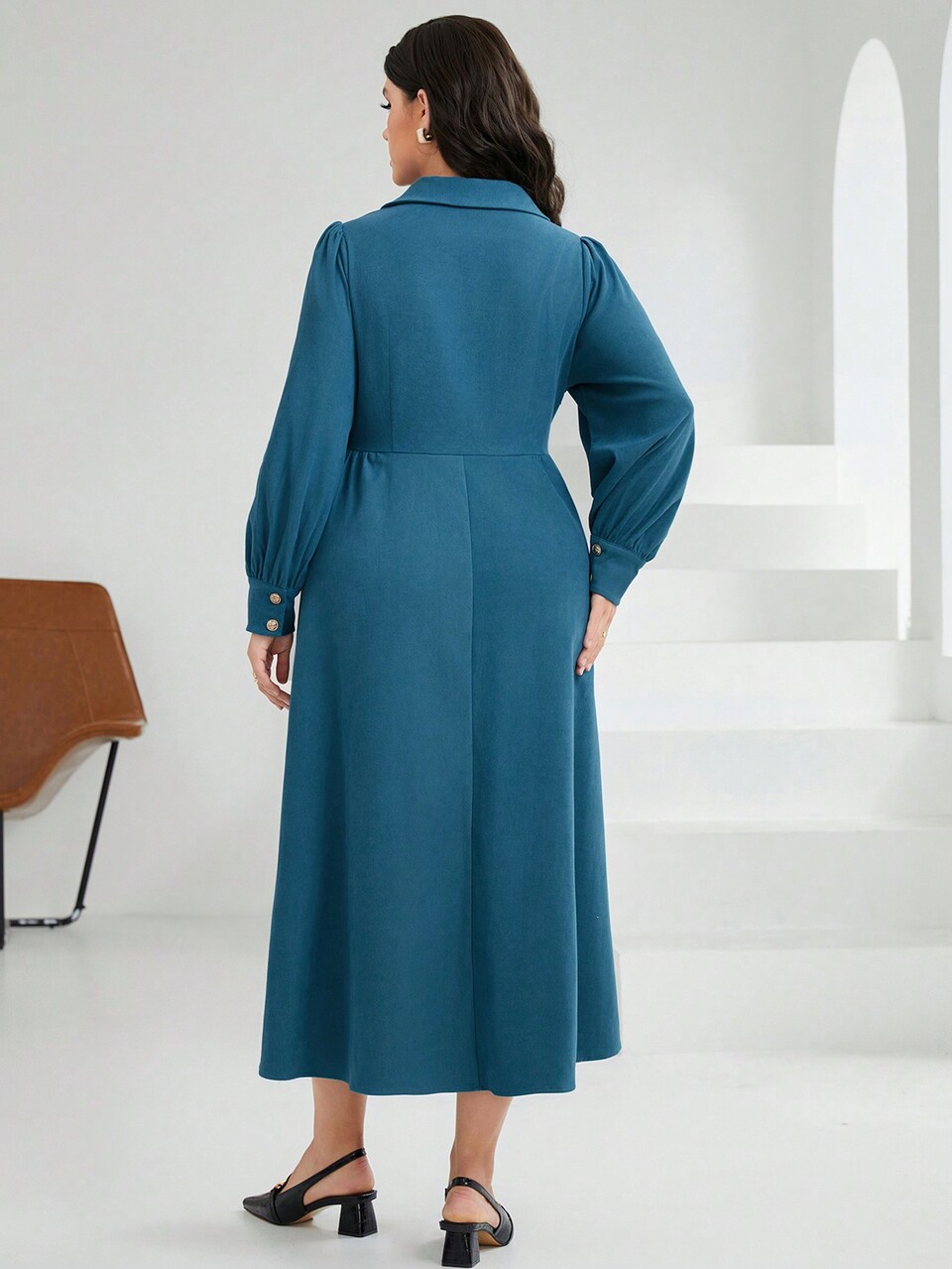 Plus Size Turn-down Collar Shirt Dress