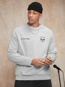 Manfinity Hypemode 1件男款卡通字母印花寬鬆連帽衣,縫肩袖設計 - 灰色 - 查看 6