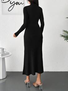 EURMUSE 高領條紋針織毛衣洋裝