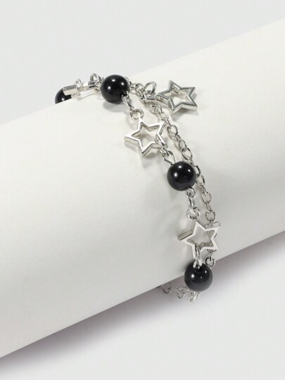 Grunge Punk Bracelet À Détail Étoile Perlé À Chaîne