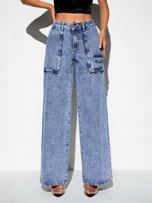 SHEIN BAE High Waist Wide Leg Jeans - Blue - View 1