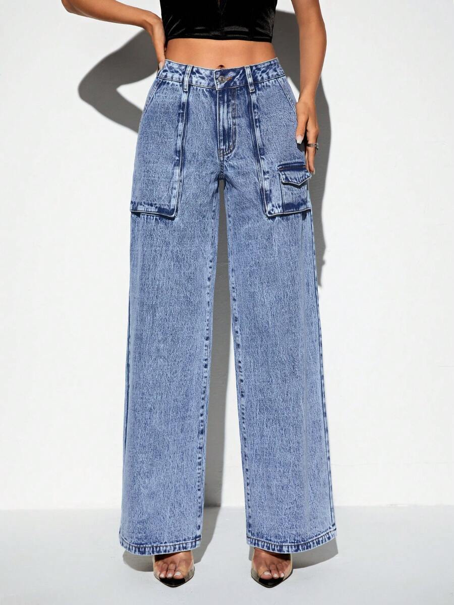 SHEIN BAE High Waist Wide Leg Jeans - Blue - View 1