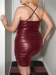 SHEIN ICON Plus Size Bodycon Spaghetti Strap Dress For This Week - Burgundy - View 2