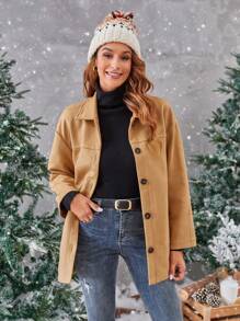 Aveloria Drop Shoulder Button Front Coat - Brown - View 3