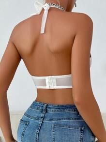 Lace Jointed Women's Bra Underwire And Neck-Hanging Strap Lingerie