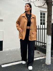 CovetEZ Hơn Túi có nắp Tay Raglan Suedette  áo - màu nâu - Xem 4