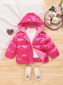 SHEIN Baby Girl Zip Up Hooded Padded Coat - Pink - View 1