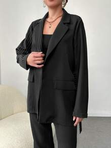 EURMUSE 女士們豎條紋西裝外套 - 黑色 - 查看 4