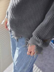 Manfinity EMRG Hombres Jersey de hombros caídos desgarro - Gris Claro - Ver 5