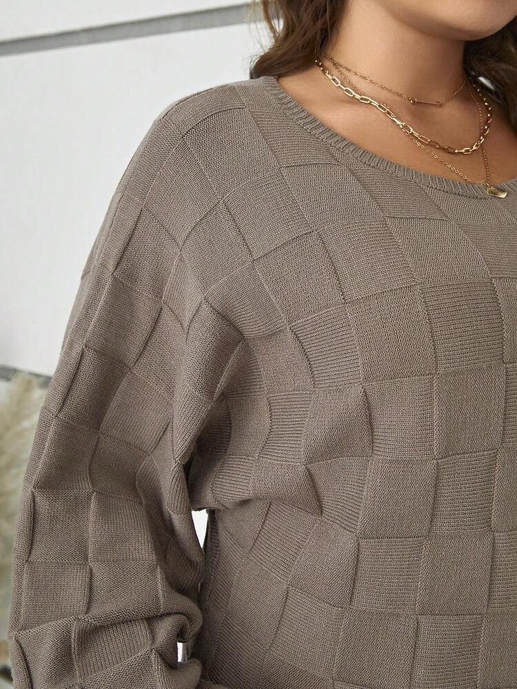 Plus Solid Batwing Sleeve Sweater
