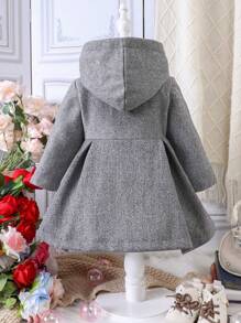 Baby Girl 1pc Bow Front Hooded Overcoat - Grey - View 2