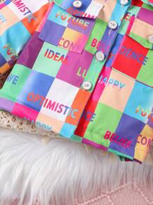 SHEIN 女嬰字母圖案翻蓋細節外套 - 彩色 - 查看 4