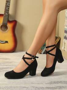 Damen Frühling/Herbst Europäischer Stil Urlaubs-Schnürpumps mit Maryjane-Absatz, runder Spitze, für Party und Tanz, elegant