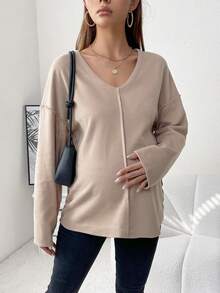 SHEIN Maternity Drop Shoulder Tee - Khaki - View 4