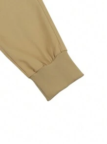 Manfinity Homme Men's Loose Fit Flap Pockets Drawstrings Cargo Pants, Long Color Block Pants, For Husband, Boyfriend Gifts - Khaki - View 5