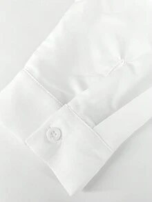 Flirla 大碼素色前紐扣襯衫洋裝 - 白色 - 查看 3