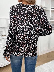 SHEIN Frenchy Blusa con estampado de manga farol ribete con fruncido - Negro - Ver 2