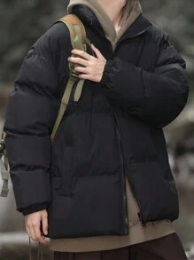 Manfinity Hypemode Ultra Loose Fit Men's Zip Up Padded Coat With Slant Pockets - Black - View 6