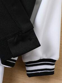 SHEIN Young Boy Letter Graphic Two Tone Hooded Jacket & Sweatpants Without Tee - Multicolor - View 4