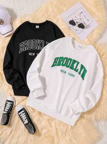 青少年女孩2入組字母圖案運動衫 - 黑色 - 查看 1