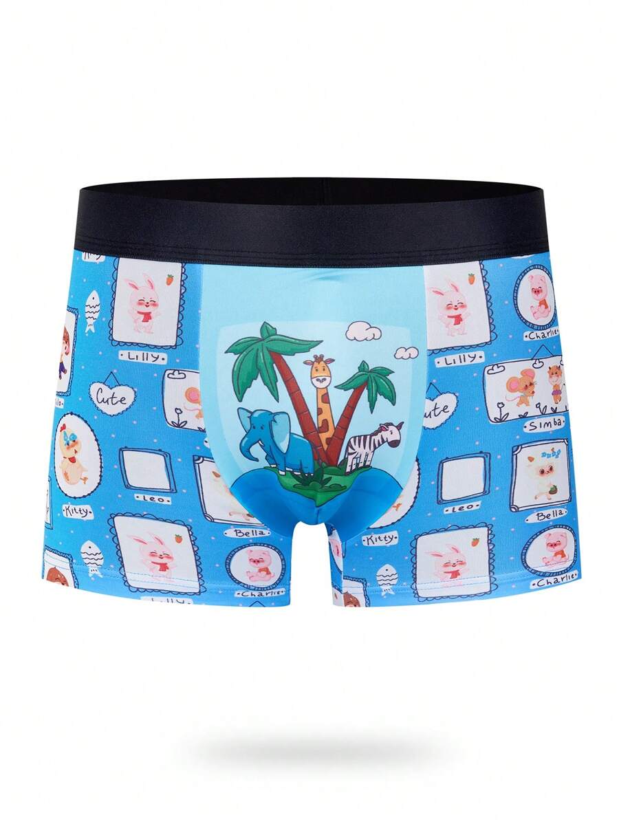 Funny Cute Blue Cartoon Knitted Fabric Boxer Briefs For Boys With Medium Stretch - Blue - View 1