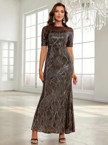 SHEIN Belle Vestido de vestir de malla en contraste con lentejuelas bajo sirena