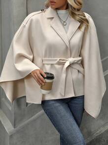 SHEIN LUNE Solid Lapel Neck Belted Overcoat - Apricot - View 5