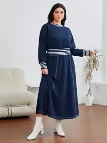 Mulvari 女式大尺碼條紋兩件套 - 藏蓝色 - 查看 6