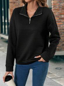 SHEIN LUNE Một nửa khóa kéo Thả vai Áo nỉ - màu đen - Xem 6