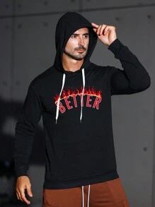 Gym Rark Men's Letter Printed Drawstring Hooded Sweatshirt For Sports Sweatshirt Men Sweatshirt - Black - View 1